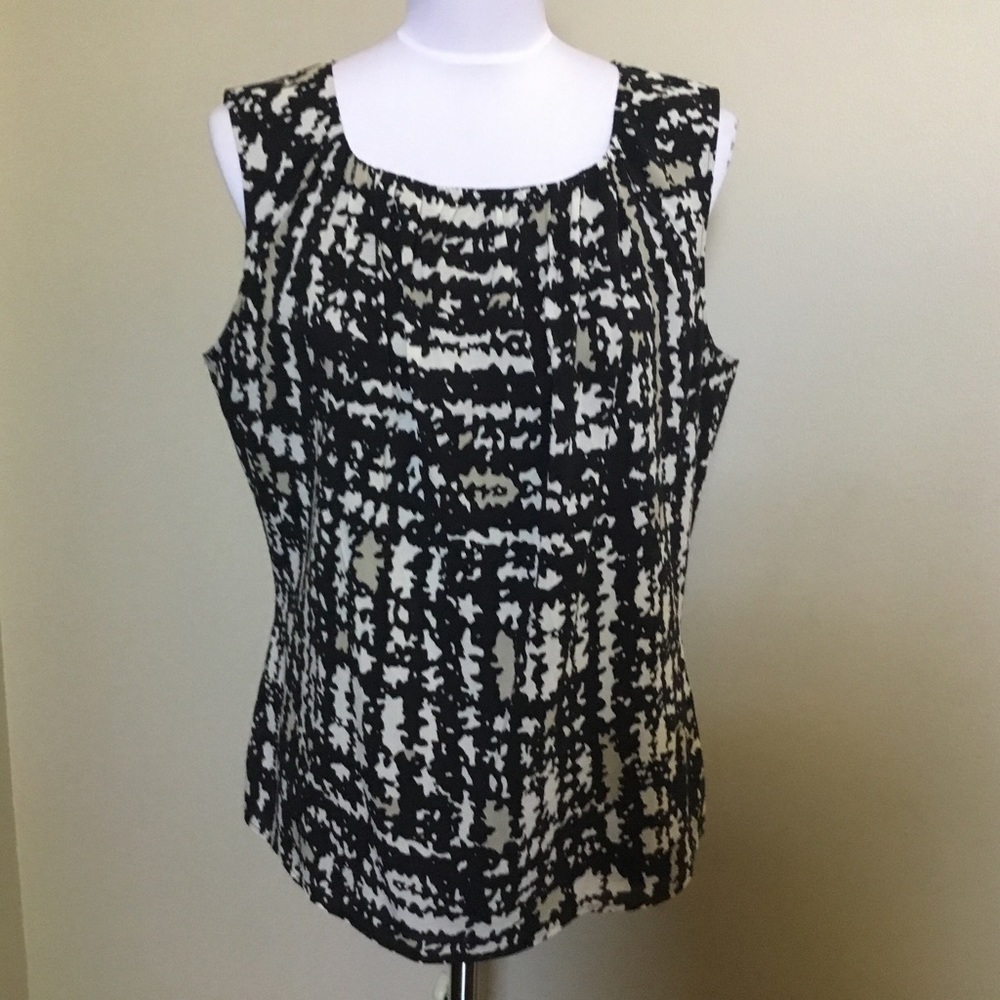ST JOHN COLLECTION black tan silk sleeveless top shell 10 M